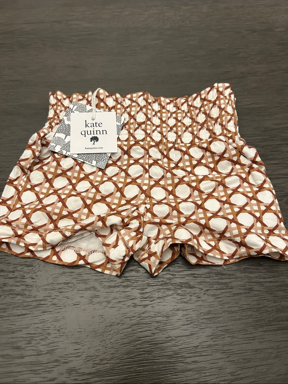kate quinn White & Brown Lattice Smocked Waist Shorts